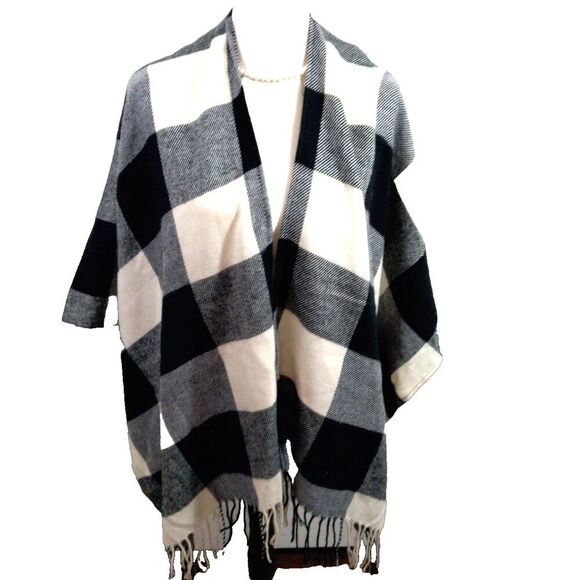 Wrap Accessories - Game Day Womens Shawl Wrap With Fringe Black Plaid Clemson University Football